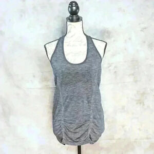 Athleta Racerback black/grey marled ruched waist front and back Size L style